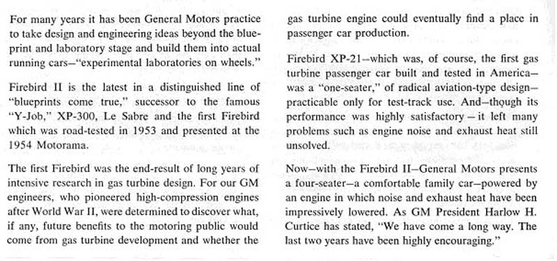 GM FIREBIRD II Family size gas turbine prototype 1956